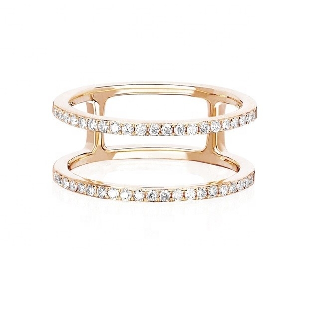 Bianco CZ Doppia fila Anelli impilabili Oro 18K Placcato Reale 925 Sterling Argento Cristallo Cubico Zircone Gioielli