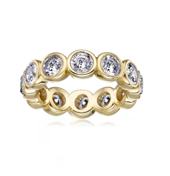 CLASSIC Ins 18K oro placcato Setting bezel CZ Eternity Band 925 Sterling anelli d' argento