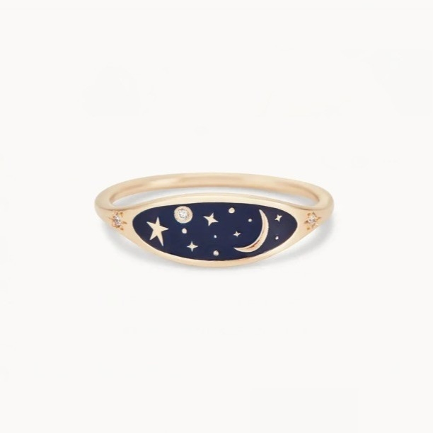 Manifattura 18K oro placcato mezzanotte blu smalto 925 Sterling Silver Round Brillante CZ anello di impilamento per ragazze