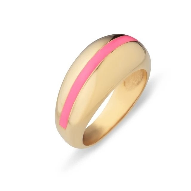 Ingrosso 18K Gold Plated Strip Pink Enamel Dome 925 Sterling Silver Anello Donne