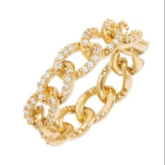925 Sterling Silver Eternity Link Chain Band Anelli femminili in stile classico cubano con ZIRCON