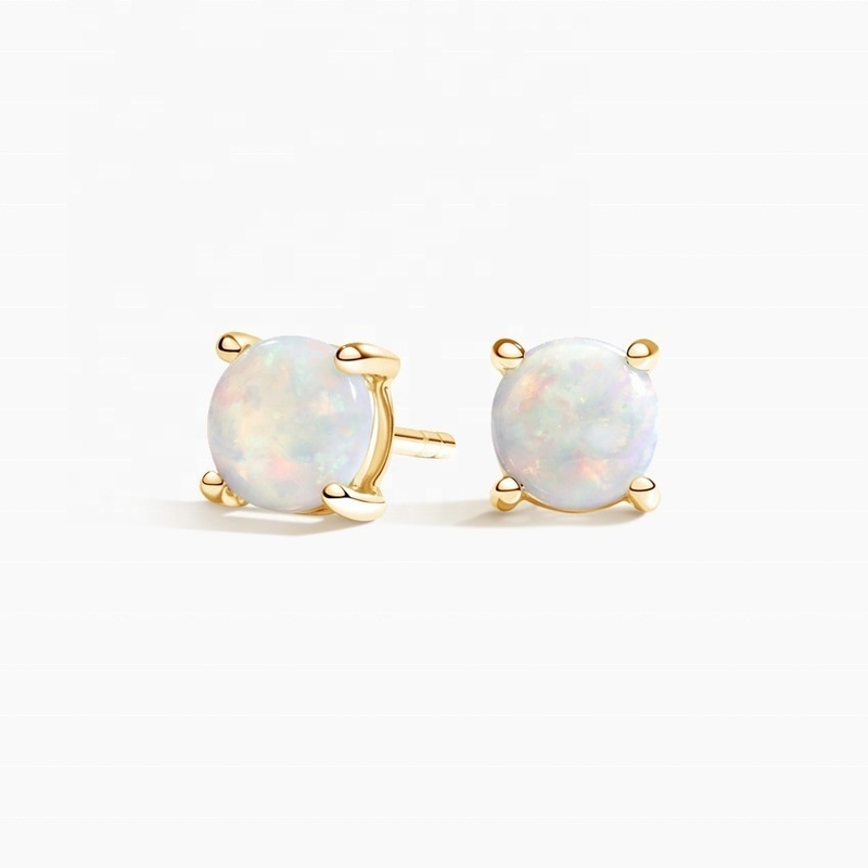 18K Oro 6MM Solitario Opal Stud Orecchini Per Donne E Ragazze Gioielli Pregiati