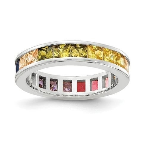 Colorato Cubico Zircon Eternity Anello di Nozze per Donne 925 Argento Eco-Friendly