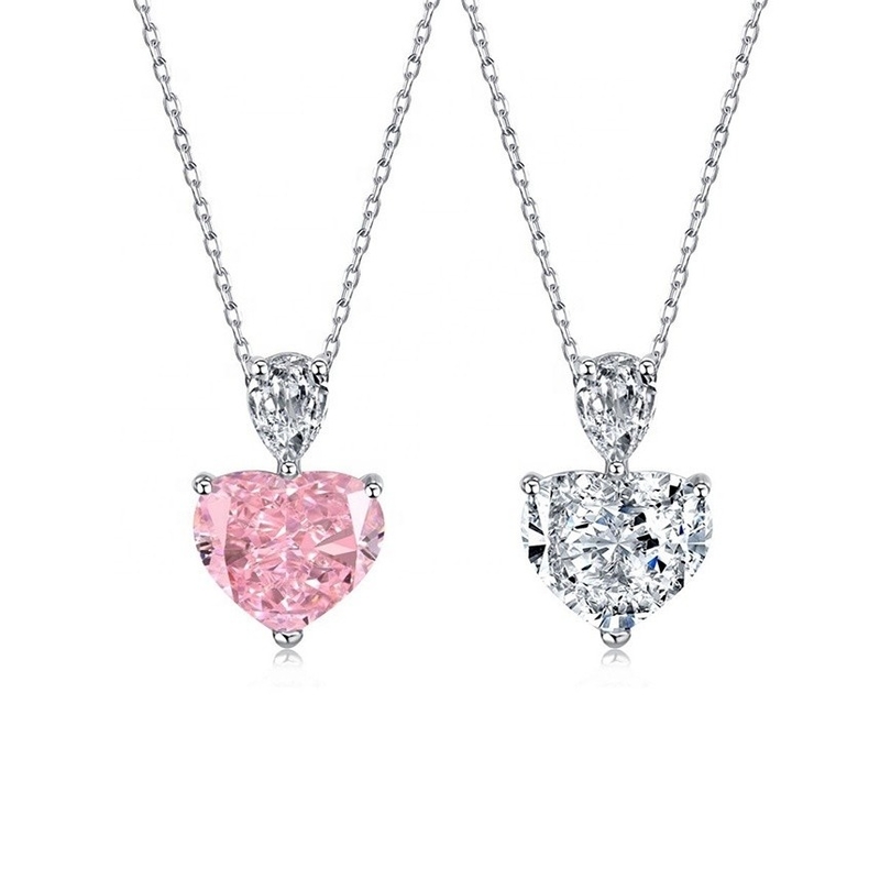S925 Colletto in argento sterling per donne Cuore rosa Bollino di pera CZ Pendente Catena della clavicola