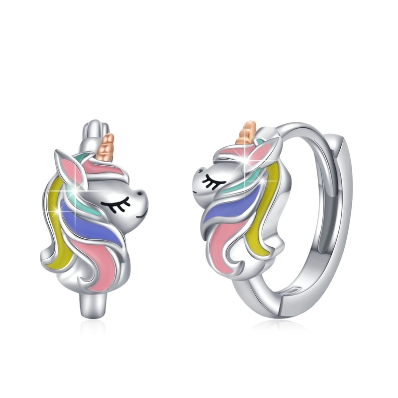 Unicorno rivestito di rodio coloratissimo smalto abbracciate orecchini per adolescenti gioielli di moda
