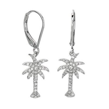 925 Sterling Silver Women'S Drop Earrings Con Disegno Di Palma E Zircon Bianco CZ Diamante