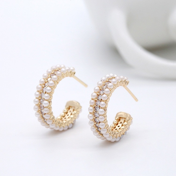 Accessori per donna 925 Sterling Silver Hoop Orecchini con Mother of Pearl Clear CZ