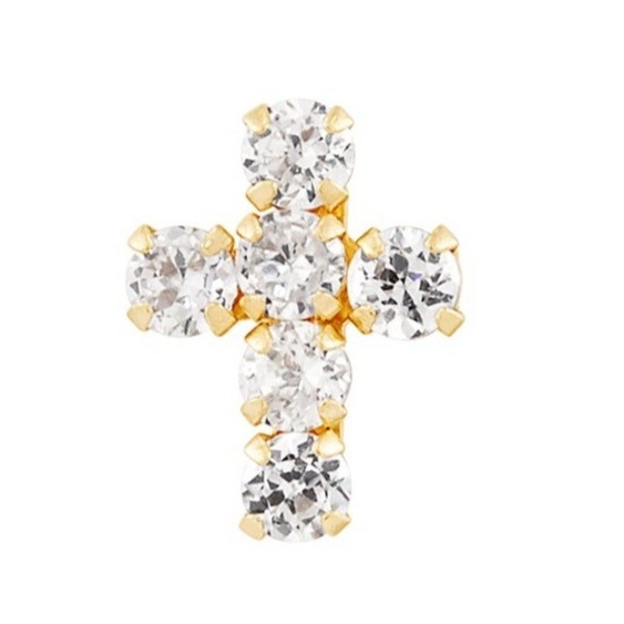 925 Sterling Silver White Cubic Zirconia Cross Button Stud Earrings con 18K Gold Plating