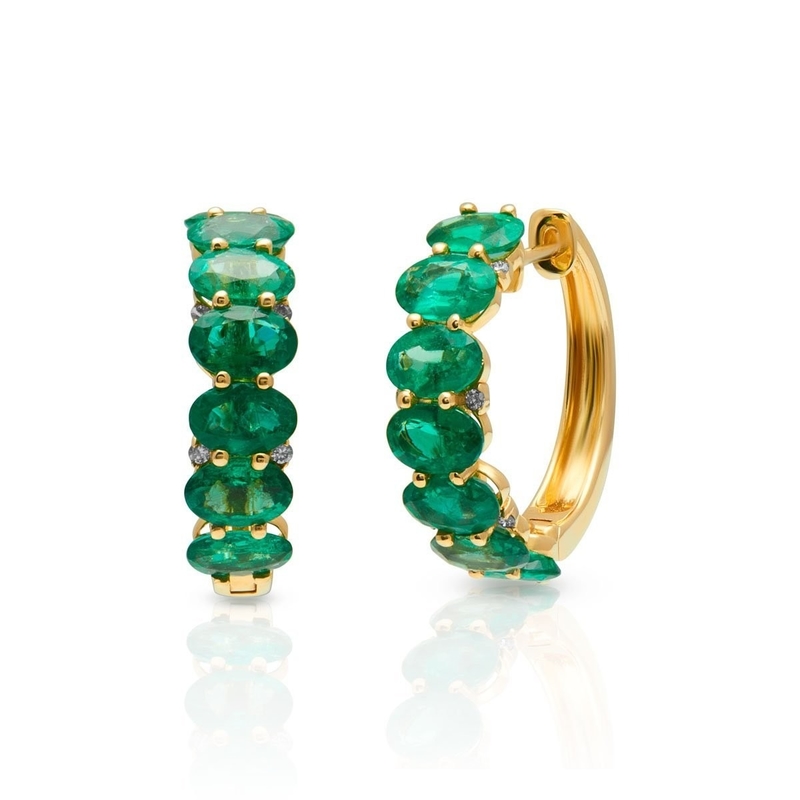 925 Sterling Silver Oval Green CZ Orecchini per donne 18K Gold Half Eternity Band