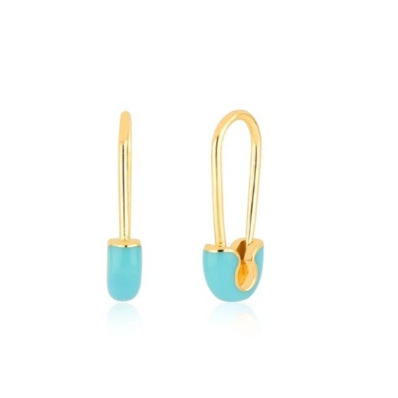 925 Sterling Silver Donna Fashion Pin Orecchini adornati con blu smalto goccia di finitura