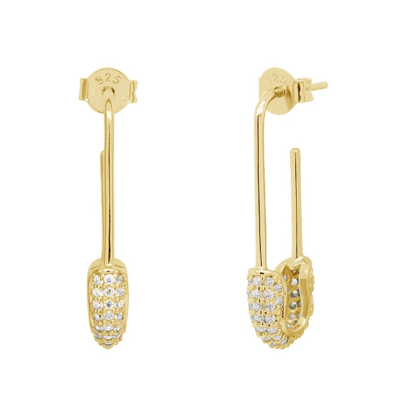 Orecchini da cerchione per donne in argento 925 con diamante chiaro CZ gioielli in oro giallo brasiliano