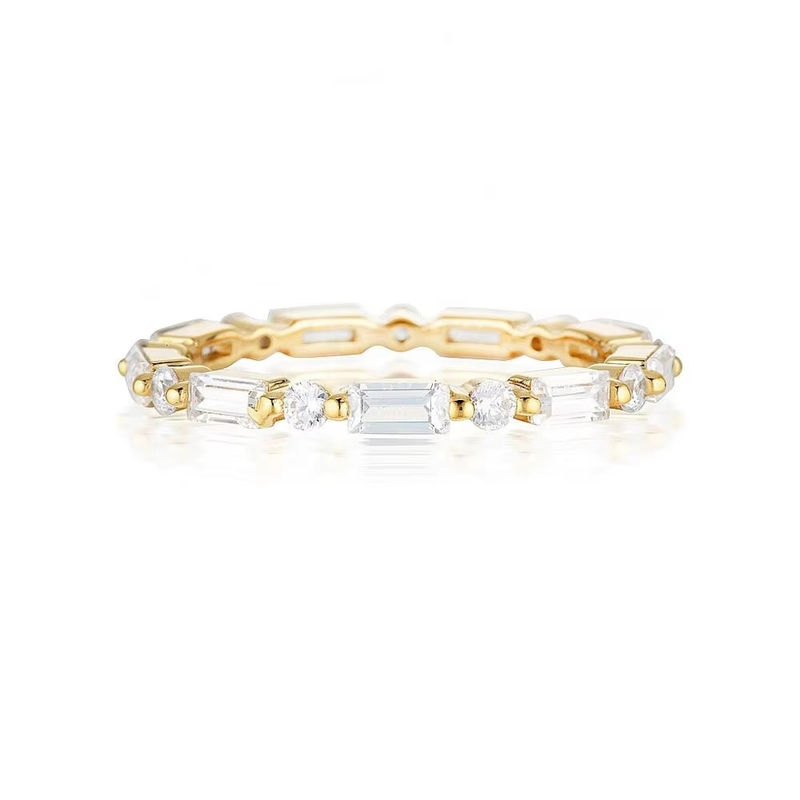 18K oro semplice moderno rettangolare taglio Bianco CZ 925 Sterling Silver Anello eterno donna regalo festa