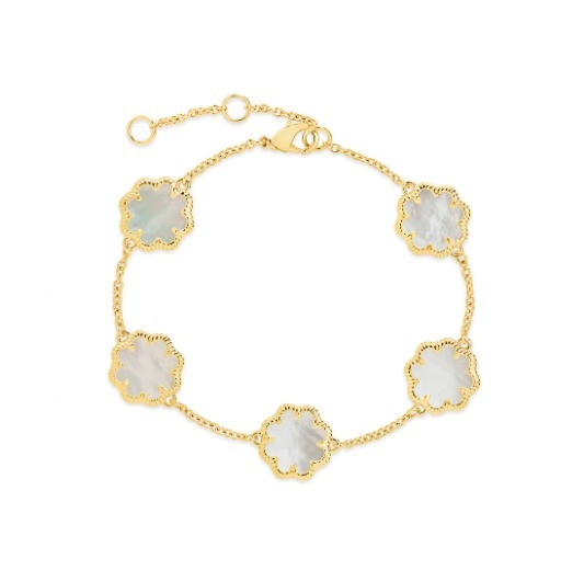 18K Gold Plated 925 Sterling Silver Flower Shaped Mother of Pearl Bracelet with 6.5" Length