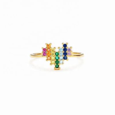 Anello di fidanzamento per matrimonio in oro 18 carati con simpatico design a forma di cuore e arcobaleno