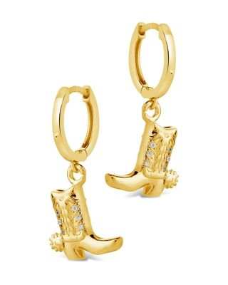 Scarpe da cowboy micro delicate orecchini in ottone bianco CZ Pietra orecchini in ottone Dangle