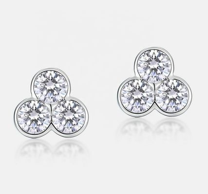 S925 Orecchini in argento di tre pietre con rivestimento in rodio per donne e ragazze Gioielli pregiati