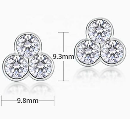 S925 Orecchini in argento di tre pietre con rivestimento in rodio per donne e ragazze Gioielli pregiati