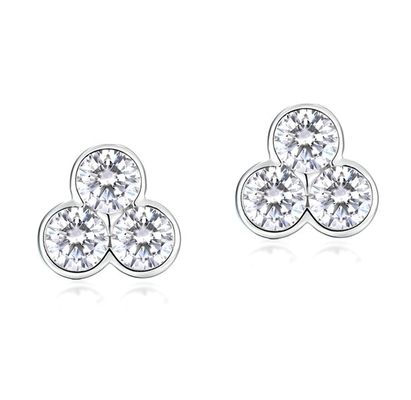 S925 Orecchini in argento di tre pietre con rivestimento in rodio per donne e ragazze Gioielli pregiati