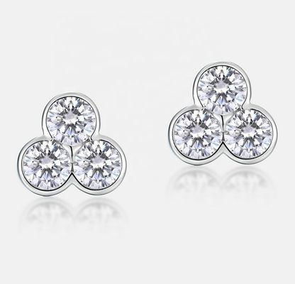 S925 Orecchini in argento di tre pietre con rivestimento in rodio per donne e ragazze Gioielli pregiati