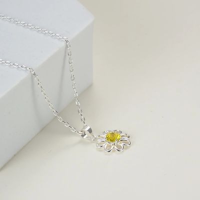 925 Sterling Silver Pendente di girasole con gioielleria a catena Disegno giallo zircone cubico