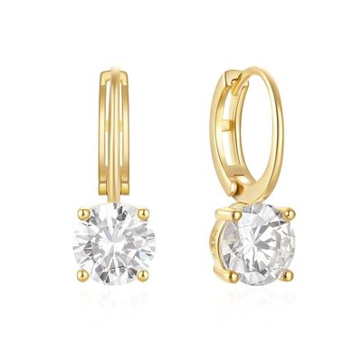 925 Sterling Silver Arrivati 18K Gold Plated Solitaire Bianco Cubico Zircon Huggies Orecchini