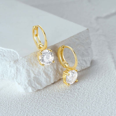 925 Sterling Silver Arrivati 18K Gold Plated Solitaire Bianco Cubico Zircon Huggies Orecchini