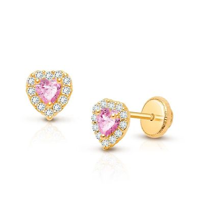 Orecchini a lobo a forma di cuore in argento sterling 925 con zirconi rosa e bianchi e pavé, gioielli raffinati per bambini