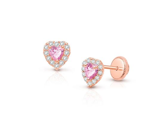 Orecchini a lobo a forma di cuore in argento sterling 925 con zirconi rosa e bianchi e pavé, gioielli raffinati per bambini