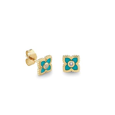 Orecchini a lobo a fiore mini in smalto turchese placcati oro 18K su argento sterling 925