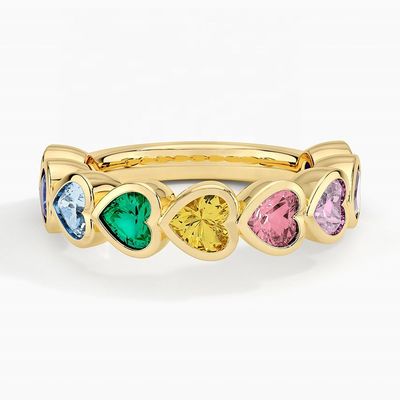 18K oro in forma di cuore arcobaleno Bezel Anello per San Valentino regalo da gioielli di moda