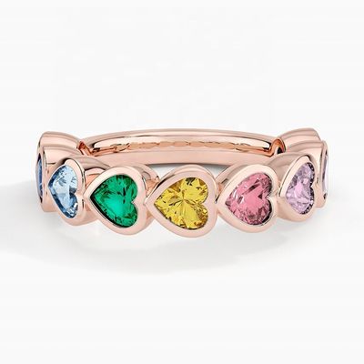 18K oro in forma di cuore arcobaleno Bezel Anello per San Valentino regalo da gioielli di moda
