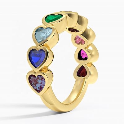 18K oro in forma di cuore arcobaleno Bezel Anello per San Valentino regalo da gioielli di moda