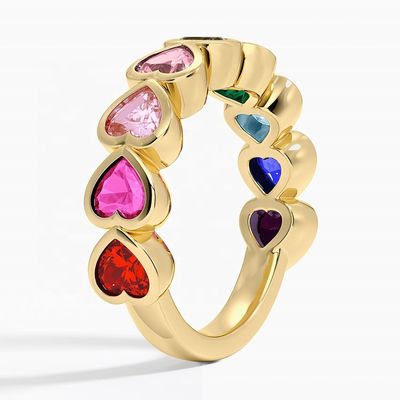 18K oro in forma di cuore arcobaleno Bezel Anello per San Valentino regalo da gioielli di moda