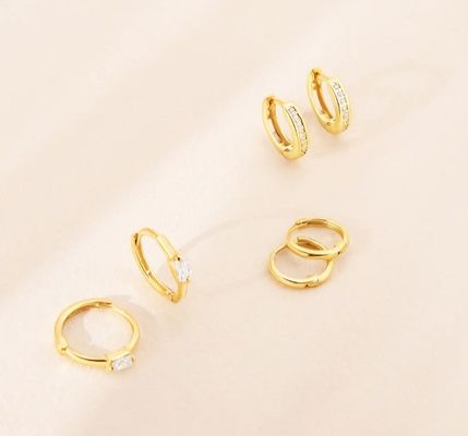 14K oro placcato 10mm Baguette Taglio rosa Cubo Zircon orecchini per bambini con 50PRS MOQ