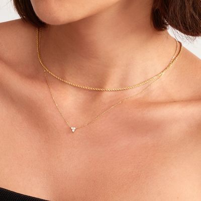 18K Gold Zircon Pendant Silver Chain Trio Diamante Cubico Zircon Collare
