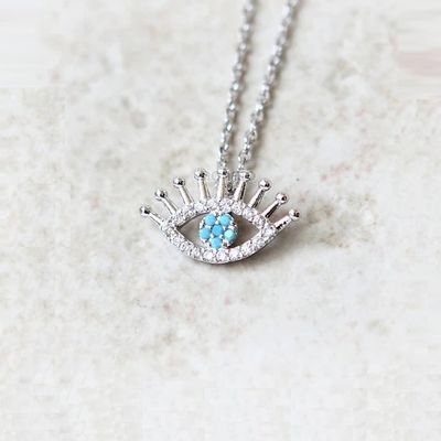 925 Sterling Silver Micro Pave Clear CZ e Turchese Evils Occhi Pendente Colletto Colletti