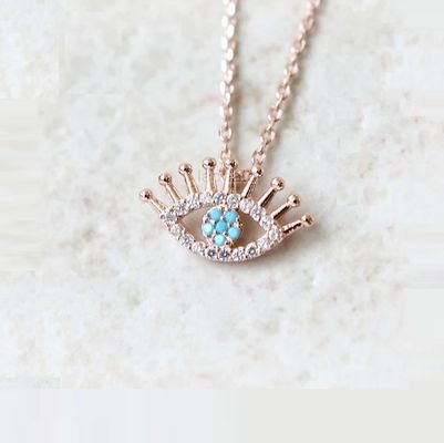 925 Sterling Silver Micro Pave Clear CZ e Turchese Evils Occhi Pendente Colletto Colletti