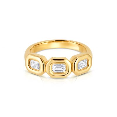 Anello triplo di smeraldo d'argento fatto a mano con pietra di zircone AAA e cornice in oro 14K
