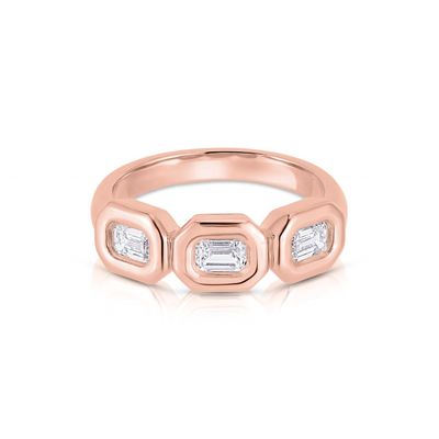Anello triplo di smeraldo d'argento fatto a mano con pietra di zircone AAA e cornice in oro 14K
