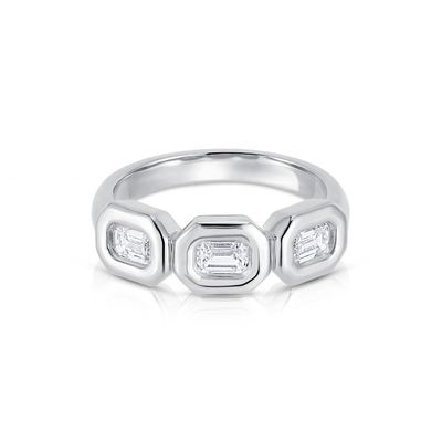 Anello triplo di smeraldo d'argento fatto a mano con pietra di zircone AAA e cornice in oro 14K