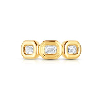 Anello triplo di smeraldo d'argento fatto a mano con pietra di zircone AAA e cornice in oro 14K