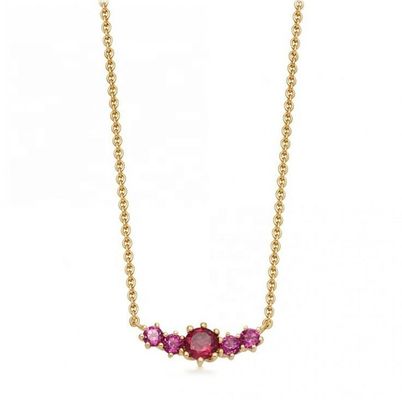 Collare di pietre preziose di rubino placcato in oro 925 Sterling Silver con catena di cavi