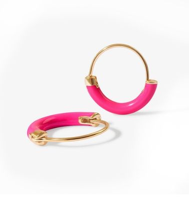 Orecchini in argento sterling 925 18 mm Dia Hoops con smalto rosa caldo e rivestimento in oro 18K