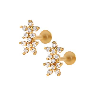 Classico stile doppi fiori spalla schiena piatta spalla 925 orecchini in argento sterling per ragazze