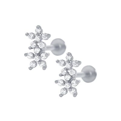 Classico stile doppi fiori spalla schiena piatta spalla 925 orecchini in argento sterling per ragazze