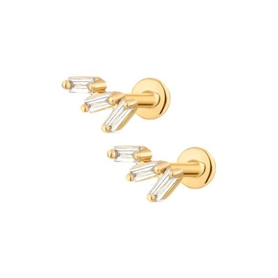 Triplici orecchini di zircone bianco cubo a filo a schiena piatta 925 Sterling Silver Express Shipping