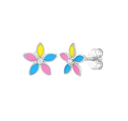 Orecchini da fiore in smalto giallo multicolore 925 Sterling Silver Flower Stud