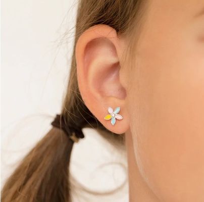 Orecchini da fiore in smalto giallo multicolore 925 Sterling Silver Flower Stud