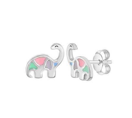 Molticolori di smalto Dinosauro Stud orecchini 925 Sterling d' argento Per piccole ragazze