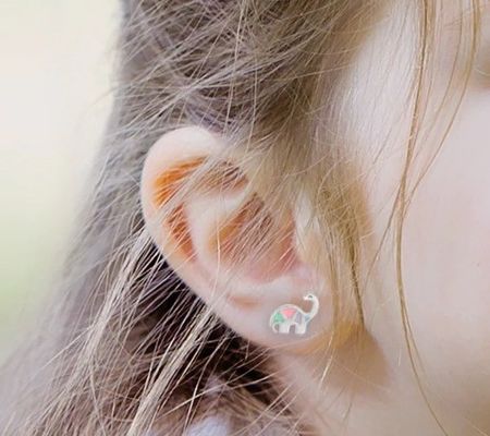 Molticolori di smalto Dinosauro Stud orecchini 925 Sterling d' argento Per piccole ragazze